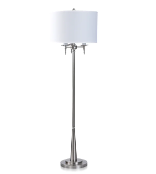 Stylecraft Brushed Steel 3-Light Floor Lamp with Round White Shade
