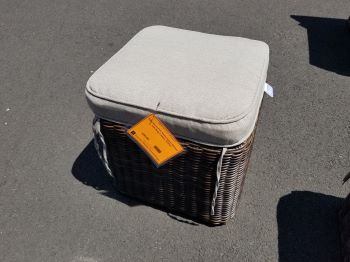 Dark Brown PVC Wicker Square Ottoman with Beige Cushion