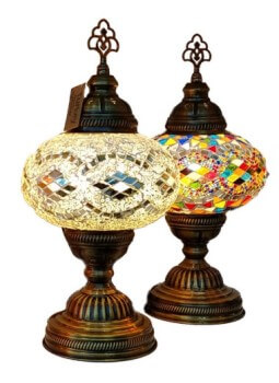 Tribal Home Turkish Antique Bronze Table Lamp with Mosaic Glass Shade