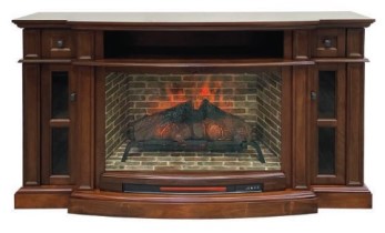 Furniture of America Mahogany Finish 68-Inch TV Stand With Fireplace Insert