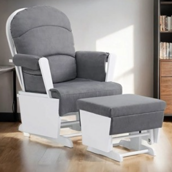 Furniture of America White Glider & Ottoman with Charcoal Upholstery