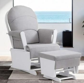 Furniture of America White Glider & Ottoman with Light Grey Upholstery