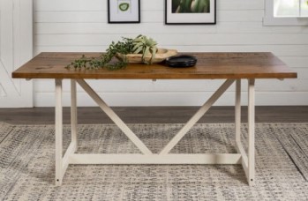 Stanley Ranger White Wash & Rustic Oak Dining Table with Trestle Base