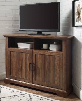 Stanley Ranger Dark Walnut Finish 44-Inch Grooved Door Corner TV Stand