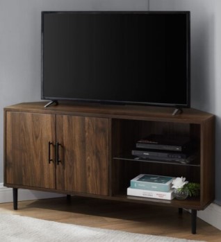 Stanley Ranger Dark Walnut Finish Corner TV Stand With Glass Shelf