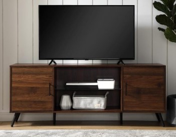 Stanley Ranger Dark Walnut 60-Inch Mid Century Modern 2 Door TV Stand