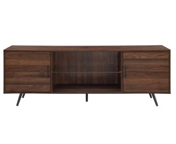 Stanley Ranger Dark Walnut Finish TV Stand with 2 Cupboards & Glass Shelf