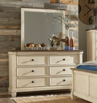 Homelegance Weaver Antique White Dresser with Hardwood Top & Mirror