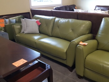 Violino Myia Green Apple Leather Sofa with Stitched Accents