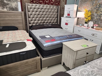 Ashley Silver Upholstered Queen Bed with Crystal Accents