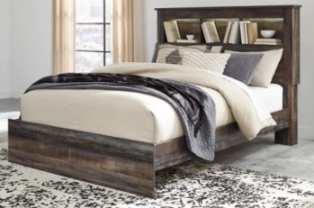 Ashley Dryden Queen Bed with Bookcase Headboard & LED Lighting