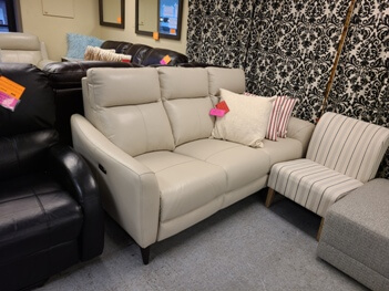 Jason Furniture Crosslin Beige Leather Power Reclining Sofa with Power Headrest (blemish)