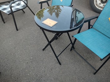 Outdoor Black Metal Folding Table with Glass Top