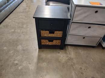 Black 1-Drawer Nightstand with 2 Storage Baskets