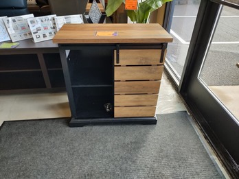 Stanley Ranger Black & Barnwood Finish Two-Tone Sliding Slat-Door Console Cabinet