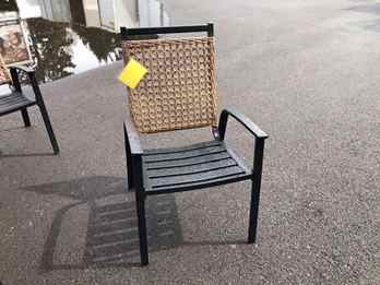 Black Metal Outdoor Arm Chair with PVC Wicker Back