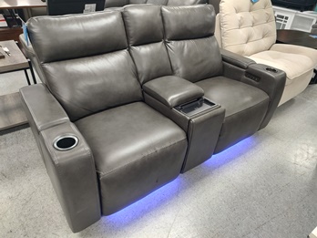 Manwah Samuel Softee Charcoal Leather Dual Power Reclining Console Loveseat
