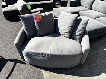Thomasville Light Grey Fabric Oversized Swivel Chair with 4 Pillows (blemish)