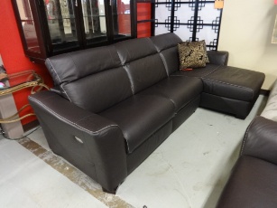 Natuzzi Black Triple Power Reclining Italian Leather Sofa with Right Chaise