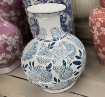 Three Hands White & Blue Large Sculpted Oriental Vase