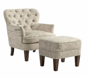 Home Meridian Brittany Parisian Script Accent Chair with Ottoman