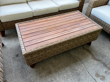 Light Brown PVC Wicker Coffee Table with Faux Wood Top