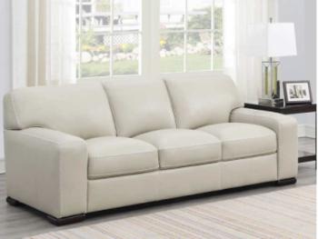 Simon Li Buckley Ivory Leather Sofa with Squared Arms