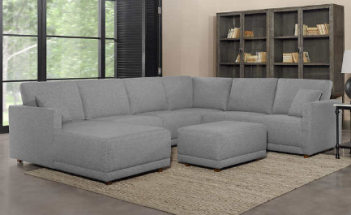 Thomasville Cayson Silver Fabric 3-Piece Sectional with Ottoman