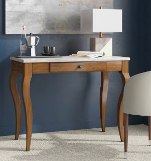 Elements Madeleine Walnut Finish Console Table/Desk with White Marble Top