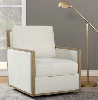 Thomasville Cleo Ivory Fabric Swivel Accent Chair with Wood Accents