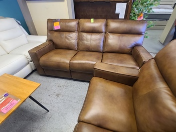 Abbyson Zahara Cognac Leather Dual Power Reclining Sofa