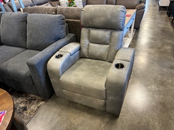 Taupe Faux Leather Triple Power Recliner with Storage & USB