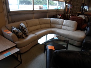 HTL Silver Italian Leather Curved Sectional with Chaise