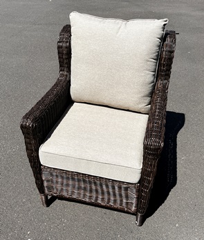 Outdoor Dark Brown PVC Wicker Chair with Light Beige Cushions
