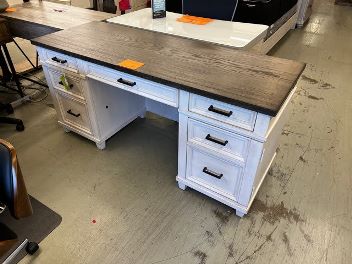 Dawnwood Distressed White Executive Desk with Espresso Finish Top
