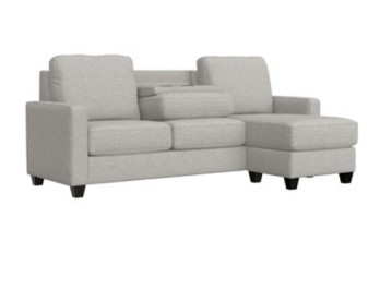 Emerald Dawson Light Grey Fabric Sofa with Reversible Chaise & Drop-Down Console