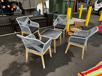 Designer Grey Corded-Back Chat Set with 3 Chairs & 1 Table