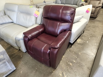 Manwah Burgundy Leather Power Recliner