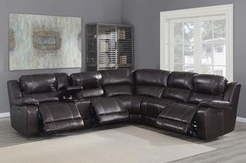Home Meridian Dunhill Dark Brown Leather Power Reclining Sectional with Power Headrests