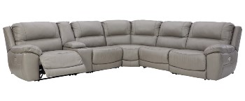 Ashley Dunkirk Grey Leather 6-Piece Power Reclining Sectional with Power Headrest