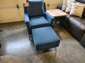 Handy Living Garner Dark Blue Fabric Chair & Ottoman