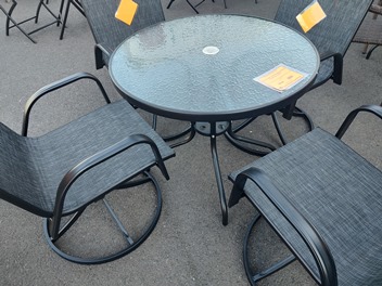 Outdoor Glass-Top Round Table with Black Metal Frame