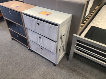 Grey 3-Shelf Rolling Storage Shelf with Canvas Storage Boxes