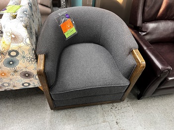 Thomasville Grey Ash Fabric Swivel Accent Chair with Wood Accents
