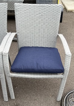 Outdoor Light Grey PVC Wicker Arm Chair with Blue Seat Cushion