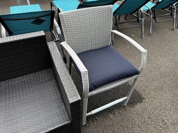 Outdoor Light Grey PVC Wicker Barstool with Blue Seat Cushion
