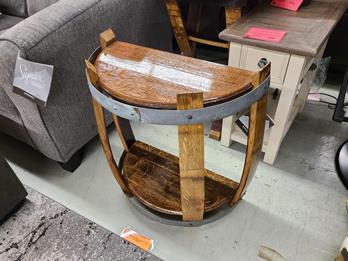 Wine Barrel Half-Round Side Table