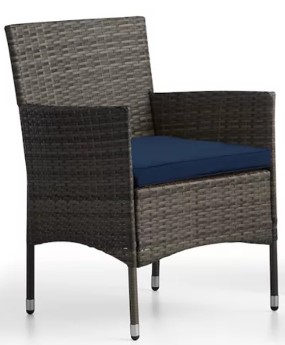 Outdoor Harris Dark Brown PVC Wicker Chair with Blue Seat Cushion