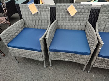 Outdoor Harris Light Grey PVC Wicker Chair with Blue Seat Cushion