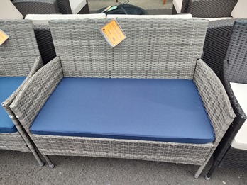 Outdoor Harris Light Grey PVC Wicker Loveseat with Blue Seat Cushion